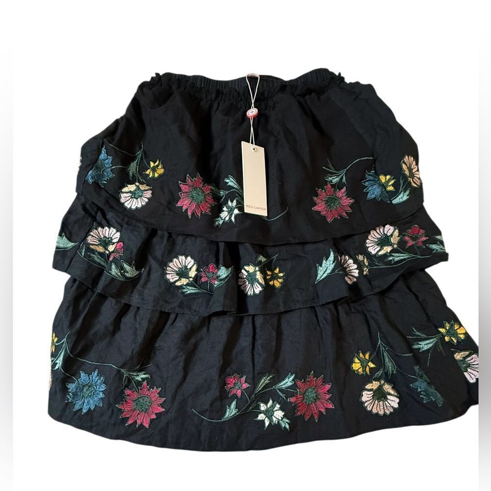 Red Carter Women Skirts Boho Black Tiered Embroidered Floral Skirt XS NWT